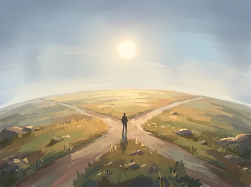 The same planet in late morning light, the sky between clear and hazy so it cannot be read as one state.